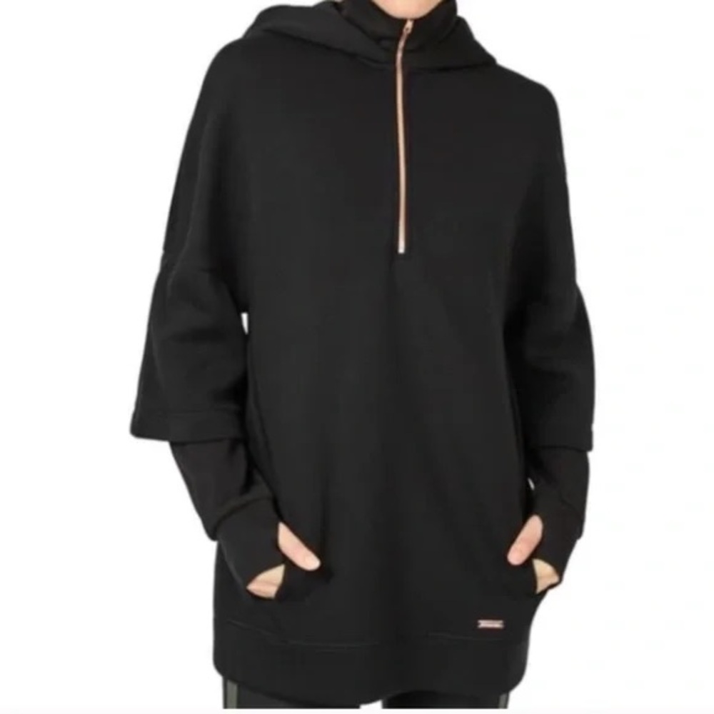 Sweaty Betty Double Sleeve Half Zip Hoodie In Black